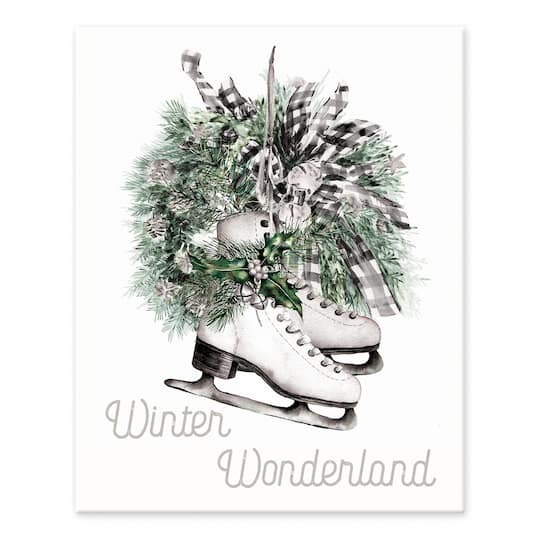 Skates Wreath Winter Wonderland 8x10 Tabletop Canvas